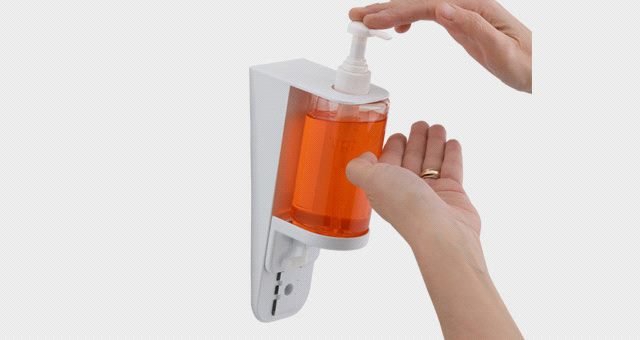 Soap, Shampoo and Disinfectant Dispenser 300ml mounted wall white laboratory WC